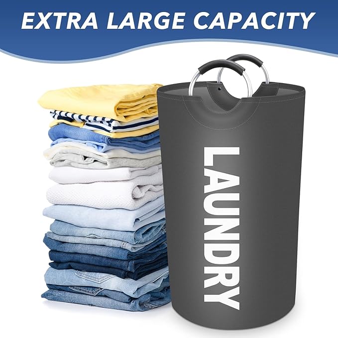 Vivicreate 115L Large Laundry Basket, Freestanding Tall Clothes Hamper, Foldable Washing Bin, Collapsible Laundry Bag (GRAY)