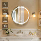 24inch Round Medicine Cabinet with Lights,Led Medicine Cabinet with Defogger,Illuminated Mirror Cabinet for Bathroom,Dimmable,Anti-Fog,3 Colors,Surface Mount Only,White