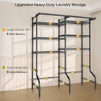 Ulif U13 Medium Over Washer and Dryer Storage Shelves, 6 Tiers Laundry Room Standing Shelf with 2 Hanger Rods, Space Saver Clothes Drying Rack, 57.8" W x 22" D x 77.4" H, Black