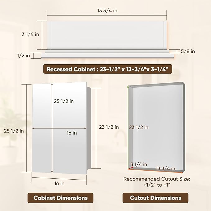 Antok 16x25 Inch Medicine Cabinet with Mirror, Wall Mounted Bathroom Mirror Cabinet, Wooden Medicine Cabinet Mirror, Recessed or Surface, White