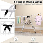 Tangkula Clothes Drying Rack, Collapsible Laundry Rack with Hanging Rods, Shoe Hangers, Adjustable Gullwing and Foldable Design for Space-Saving, Stainless Steel Clothing Shelf
