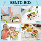 TeamFar Stainless Steel Bento Box, 47oz/1400ML Large Metal Bento Lunch Box Container for Adults/Kids, for Home/School/Office/Travel, With 2 Removable Dividers, Leak-Proof & Dishwasher Safe
