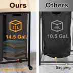 Laundry Hamper, Laundry Sorter 2 Section, Rolling Laundry Basket with Wheels, 2 Shelves, 2 × 14.5 Gal, Pull-Out and Removable Oxford Fabric Bags, for Laundry Room,Black and Rustic Brown