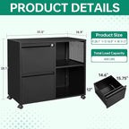 Letaya Mobile File Cabinet, Metal Lateral Rolling Printer Stand Filing Cabinets with Shelves for Home Office-Storage A4/F4 (Black)