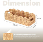 Handwoven Water Hyacinth Scalloped Countertop Storage Basket, Toilet Tank Basket for Bathroom, Scalloped Edge Wicker rectangle Basket for Toilet Paper Baskets, Vanity, Entryway, or Living Room (1pcs)