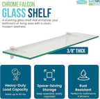 Spancraft Clear Floating Glass Shelf 6" X 30" in Chrome