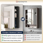 Keonjinn 24 x 32 Inch Medicine Cabinet for Bathroom with Mirror, Assembly Required, Black Aluminum Structure, Lightweight, Recessed or Wall Mount, Freely Adjustable Shelves, Tempered Glass