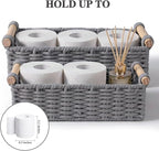 Boho Cotton Rope Storage Baskets Set of 2, Woven Wicker Organizer Bins with Wooden Handles, Small Decorative Boxes for Organizing, Toilet Paper Baskets for Bathroom Countertop, Shelves (Gray 2 Pack)