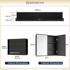 Keonjinn 40” x 30” Black Bathroom Medicine Cabinets with Mirror Recessed or Surface Wall-Mounted Aluminum Alloy Framed Beveled Mirror with Soft Close Hinge, 2 Doors Modern Bathroom Mirror with Storage