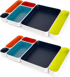 Three by Three Seattle 12 Piece Metal Organizer Tray Set for Storing Makeup, Stationery, Utensils, and More in Office Desk, Kitchen and Bathroom Drawers (Classic Colors)