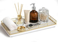 Bathroom Vanity Tray – 12" x 6" Oak Decorative Wooden Tray for Toilet Tank Organizer Wood Tray for Bathroom Countertop, Soap, Perfume & Accessories Storage, Vanity & Dresser Decor, Gold & White