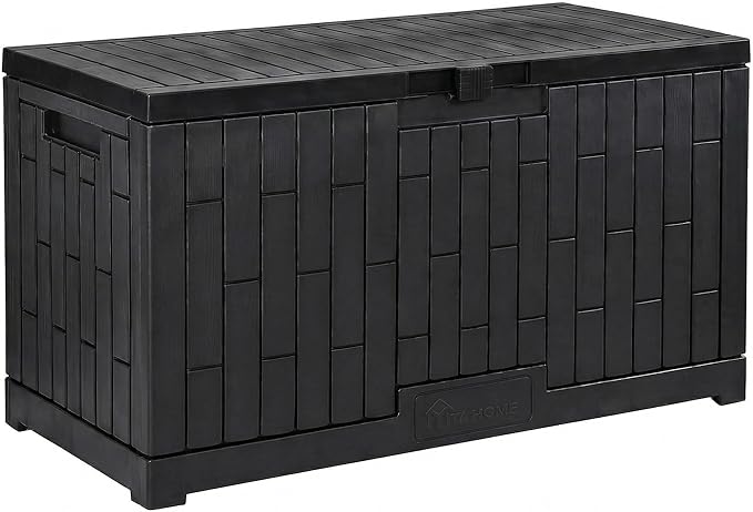 YITAHOME 120 Gallon Resin Deck Box, Large Outdoor Storage Box for Patio Cushions, Garden Tools, Pool Supplies, Lockable, Easy With Tool Assembly, Extra Seat or Table (Black)