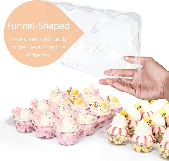 LotFancy (12 Count x 40 Sets) Mini Cupcake Containers with 480 Liners, Clear Plastic Cupcake Boxes Holders, Dozen Disposable Cupcake Carriers with Detachable Lid