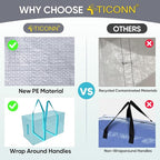 TICONN 4 Pack Extra Large Moving Bags Heavy Duty with Zippers & Carrying Handles, Durable Storage Bags Moving Boxes for Closet Organizers and Storage (4 Pack, Aqua)