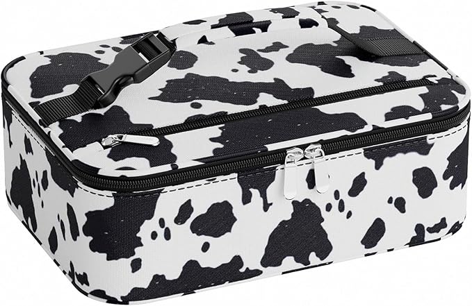 Small Lunch Box Insulated Lunch Bag for Women Men, Bento Kids Lunch Box, Compact Portable Thermal Meal Cooler Bags with Buckle Handle for Work & School, Cow Pattern 5L