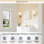 Keonjinn White Medicine Cabinet 14 x 18 Inch, Assembly Required, Medicine Cabinet Mirror for Compact Bathroom, One Shelf Only, Free Adjustable Shelves, Wall Mount or Recessed, Tempered Glass
