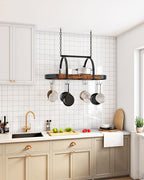 Hanging Pot Rack, Pot Hanger for Kitchen, Ceiling Mounted Pot Holder, Cookware Organizer with 12 S-Shaped Hooks, for Pot, Pan Storage, Space-Saving, Rustic Brown and Black TPR08BFC1