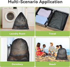OTraki Ex-Large Mesh Laundry Bags 36x43 Inch Drawstring Laundry Bag 2 Pack Dirty Clothes Mesh Net Bag Heavy Duty Travel Storage Organize Bag for Hotel Beach,Don't Drying, Melting 140-176℉ Black