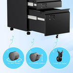 Aobabo 3 Drawer Metal File Cabinet with Lock, Heavy Duty Under Desk Rolling Filing Cabinet for Home Office Organizer, Mobile Pedestal with 5 Wheels for Letter and Legal Size, Black,Required Assembly