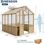 Heavy Duty Spruce Frame Wooden Greenhouse – Walk-in Outdoor Garden Outdoor Storage with Polycarbonate Panels, Adjustable Roof Vents, Lockable Door, Spacious Storage, Ideal for Patio, Lawn, 6x8