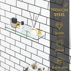 KOKOSIRI Floating Wall Shelf 16-Inch Bathroom Tempered Glass Shelves Shower Hanging Rack for Kitchen Storage Home Decor, Gold Stainless Steel B1107BG-L16