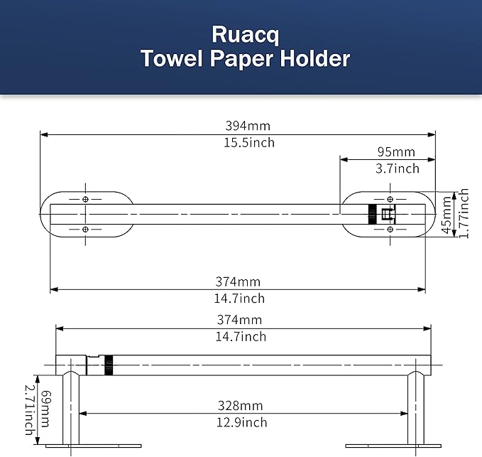 RUACQ Paper Towel Holder Under Cabinet, Wall Mounted or Adhesive Stainless Steel Paper Towel Holder,Round Base Paper Towel Rack for Kitchen, RV, Bathroom (Brushed Nickel)