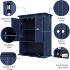 Treocho Wood Wall Cabinet, Bathroom Medicine Cabinet Storage with Doors and Adjustable Shelf, Rustic Cabinet Wall Mounted for Bathroom, Living Room, Kitchen, Blue