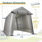 7 x 12 FT Carport, Portable Shed w/220G Heavy Duty Waterproof PE Tarp, Roll-up Zipper Door & Vent, Weather-Resistant Storage Shed for Motorcycle, Bike and Tools, Gray