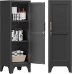 Metal Locker with Lock and 2 Adjustable Shelves, Small Storage Locker Cabinet with Detachable Legs for Office, School, Gym, Easy Assembly, Black