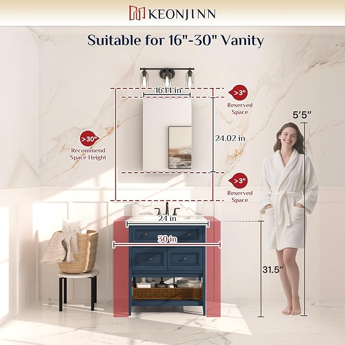 Keonjinn 16 x 24 Inch Medicine Cabinet, Bathroom Medicine Cabinet with Mirror, Lightweight Aluminum Structure, Assembly Required, in Wall or Wall Mount, Adjustable Shelves, Tempered Glass