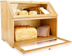 HOMEKOKO Double Layer Large Bread Box for Kitchen Counter, Wooden Large Capacity Bread Storage Bin (Natural Bamboo)