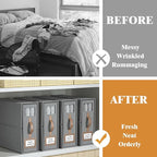 3 Pack Foldable Bed Sheets Set Organizers and Storage(King & Queen Size),Linen Fabric Closet Organizers with Window,Folding Bedding Storage Box for Bedsheets and Pillow Cube Organizer-Gray