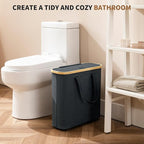 30L Toilet Paper Storage Basket with Lid & Handle, Bamboo Toilet Paper Organizer for Bathroom, Free Standing Toilet Paper Holder Stand for 12-16 Rolls, Bathroom Tissue Storage Bin