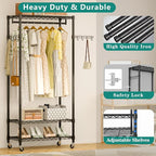 Heavy Duty Rolling Garment Rack, 3 Tiers Wire Shelves Adjustable Freestanding Portable Rolling Clothing Rack with Lockable Wheels, 47.2''L x 15.8''W x 78.8''H, Max Load 650LBS