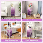 COSTWAY 10-Drawer Rolling Storage Cart, Utility Mobile Trolley with Removable Drawers & Universal Casters & 2 Brakes, Versatile Flexible Drawer Organizer Cart for Home, Office, Purple Gradient