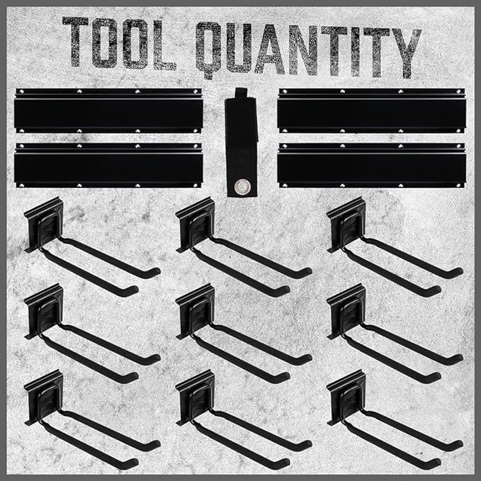 HORUSDY 64-Inch Heavy Duty Garage Organization Rack, 14 Packs Max Load 600LB, 4 Packs Rails and 9 Adjustable Hooks, Tool Organizer Rack with Heavy Double Hooks Tracks