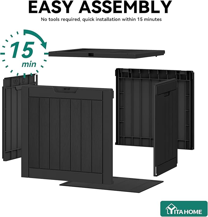 YITAHOME 30 Gallon Deck Boxes 2 Pack, Waterproof Outdoor Storage for Cushions, Tools & Pool Accessories, Resin Package Delivery for Patios, Gardens & Decks, Black