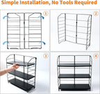Bathroom Countertop Organizer, 3-Tier Bathroom Counter Organizer, 8-Levels Height Adjustable, Bathroom Organizer for Kitchen, Pantry, Livingroom, Offices Storage, Metal Black