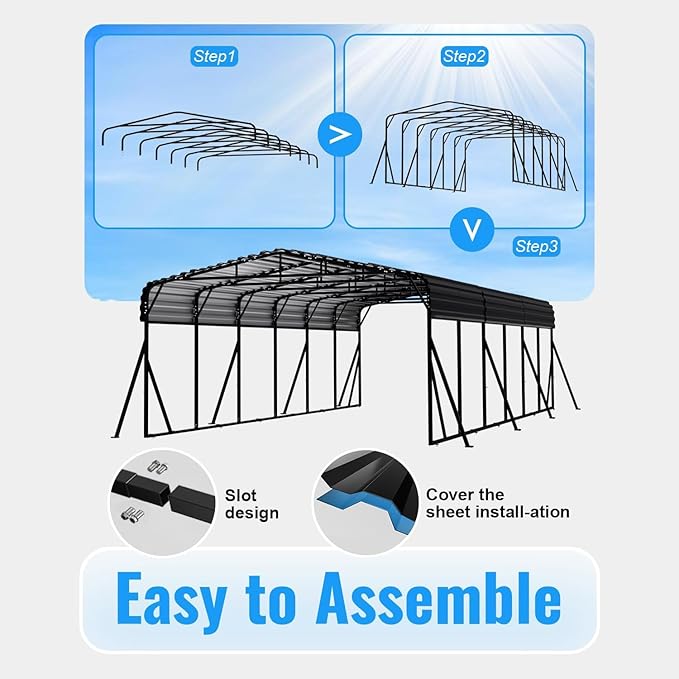 20x30FT Metal Carport, Heavy Duty Car Port Canopy with Metal Roof and Frame, Extra Large Carports Withstand Strong Wind or Heavy Rain, Suitable for Parking Pickup, Boat, Car, and Tractor