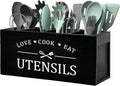 Extra Large Kitchen Utensils Holder with 4 Compartments, Wooden Storage Utensil Holder Organizer for Counter or Countertop, Farmhouse Decor, Rustic Cooking Utensil Kitchen Tool
