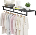 Wall Mounted Clothes Rack with Top Shelf, 46.5'' Industrial Clothing Rack Heavy Duty, Metal Shelf with Hanging Rod, Garment Rack Laundry Room Shelves, Space Saving