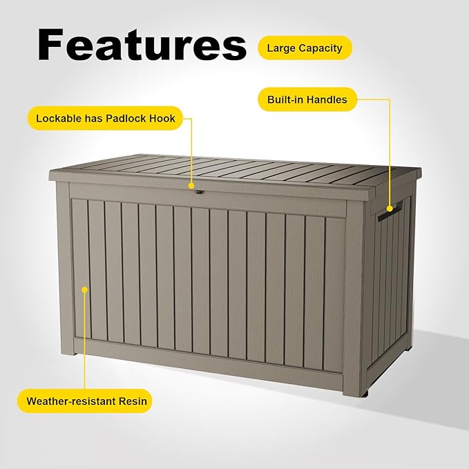 280 Gallon Deck Box Large Outdoor Storage Box Waterproof for Patio Furniture,Outdoor Cushions,Garden Tools and Pool Supplies,Weatherproof(Grey,280Gallon)