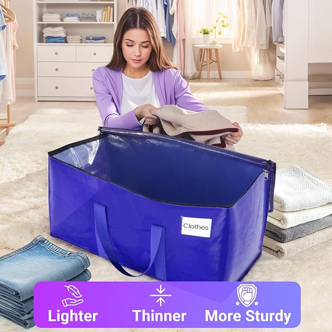 Moving Storage Bags, Moving Supplies Packing Boxes for Moving, Camping, College Dorm Room Essentials for Girls, Blue Tote Bags, Heavy-Duty Storage Bins With Lids And Zippers, 93L 2 Pack
