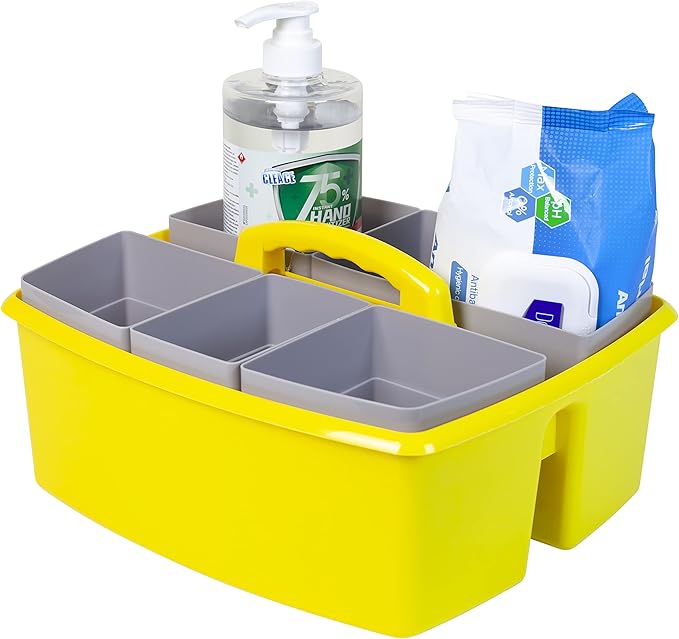 Storex Large Classroom Caddy with Cups, 13 x 11 x 6.575 Inches, Yellow, Case of 2 (00982U02C)
