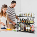 Bathroom Countertop Organizer, 3-Tier Bathroom Counter Organizer, 8-Levels Height Adjustable, Bathroom Organizer for Kitchen, Pantry, Livingroom, Offices Storage, Metal Black