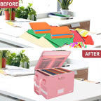 ENGPOW File Box with Lock, Fireproof Document Box with Zipper＆Pockets, Collapsible File Organizer Filing Storage Cabinet with Handle, Portable Home Office Safe for Hanging Letter/Legal Folder, Pink