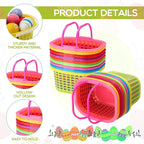200 Pcs Easter Baskets Bulk Colorful Plastic Egg Baskets with Handle 6.7" x 5.11" x 3.5" Easter Buckets for Party Favors Egg Hunts Supplies Decorations, 7 Colors