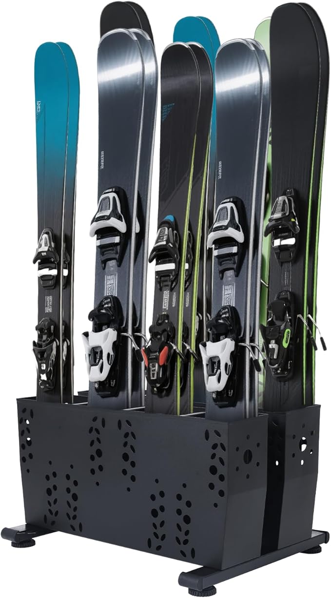 Freestanding Ski Storage Rack for 4 Pairs, Floor Stand Ski Organizer Rack, Heavy Duty Alloy Steel Ski Holders Ski Organizer, Freestanding Ski Organizer for Garage Basement