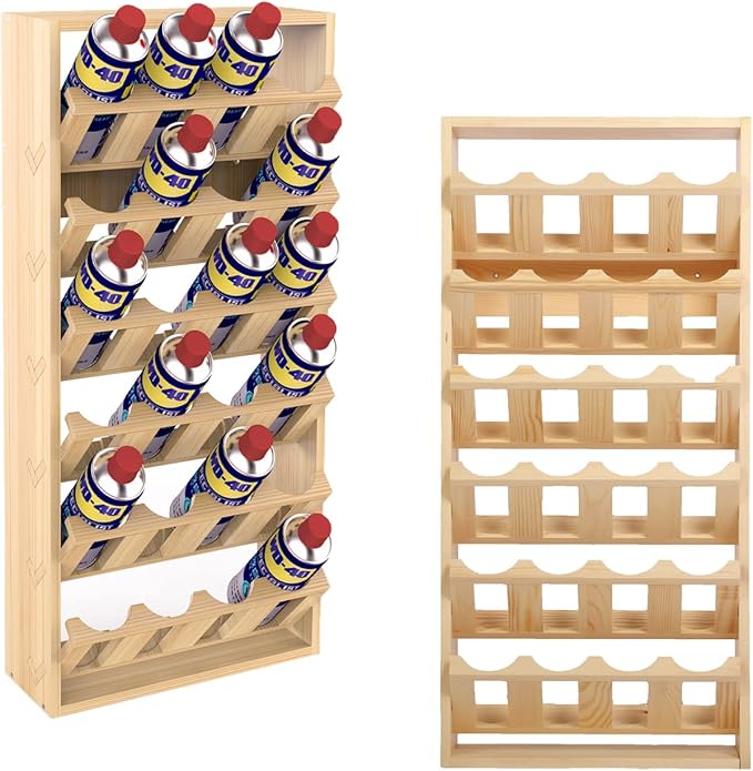 Nisorpa 24 Can Spray Paint or Lube Can Holder Aerosol Can Rack 6-Tier Wooden Spray Paint Can Storage Rack Wall Mount Aerosol Spray Can Organizer for Garage and Craft Workroom- 14.2" L x 5" W x 30" H