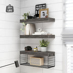 QEEIG Bathroom Shelves Over Toilet - Wall Mounted Floating Shelves Toilet Paper Storage Small Farmhouse Decor Shelf 16 inch Set of 3, Grey (019-GY3)